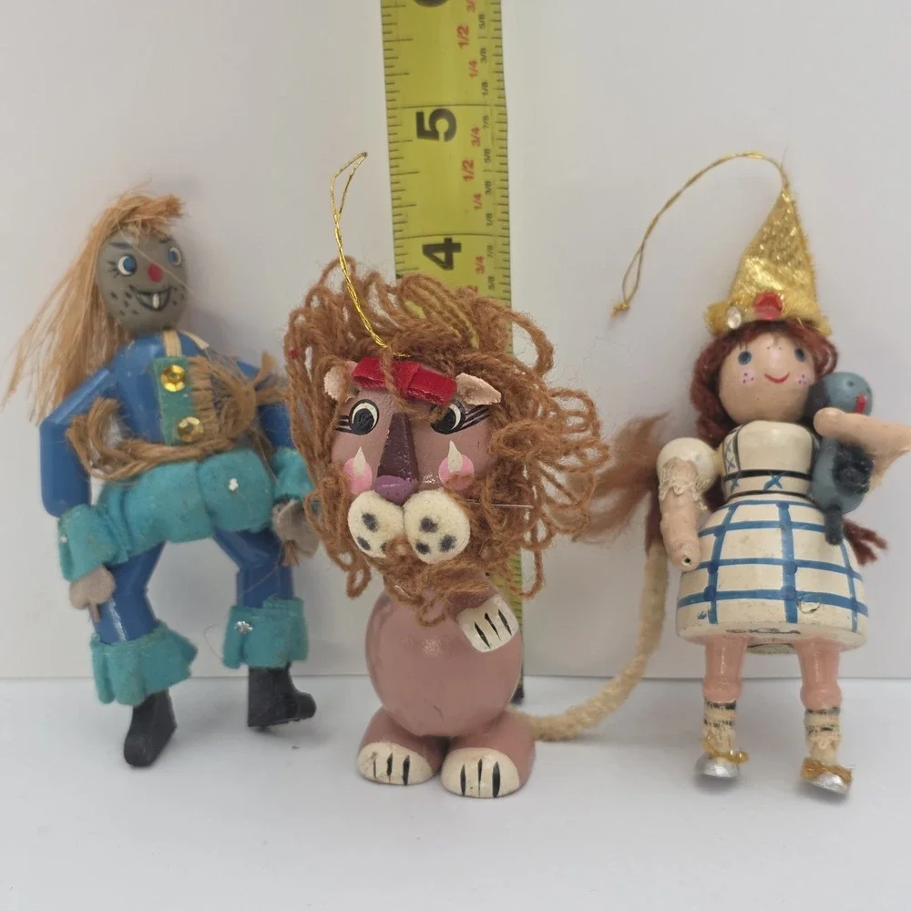VTG Kurt Adler Wizard Of Oz Christmas Ornaments Dorothy Scarecrow Lion Wood READ